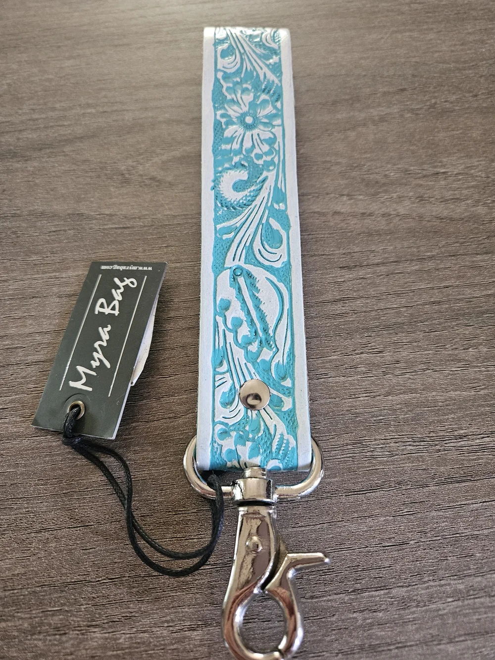 Myra Bag Turquoise Embossed Leather Key/Bag Strap-NWT